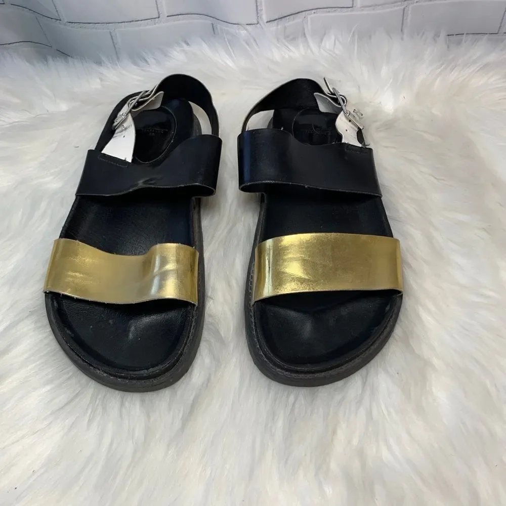 Zara Trafaluc Black/Wht/Gold Strap‎ Sandal … - Picture 4 of 7